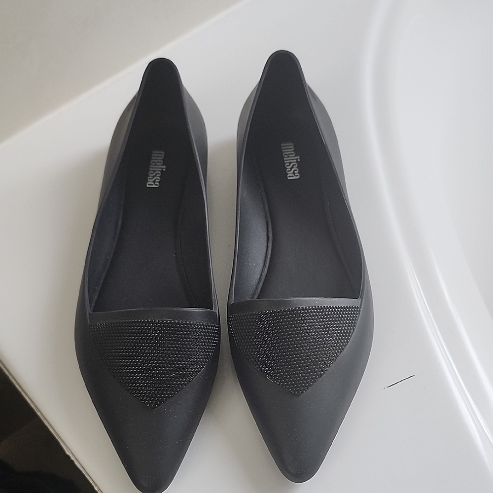 Melissa Black Flats with Textured Detail